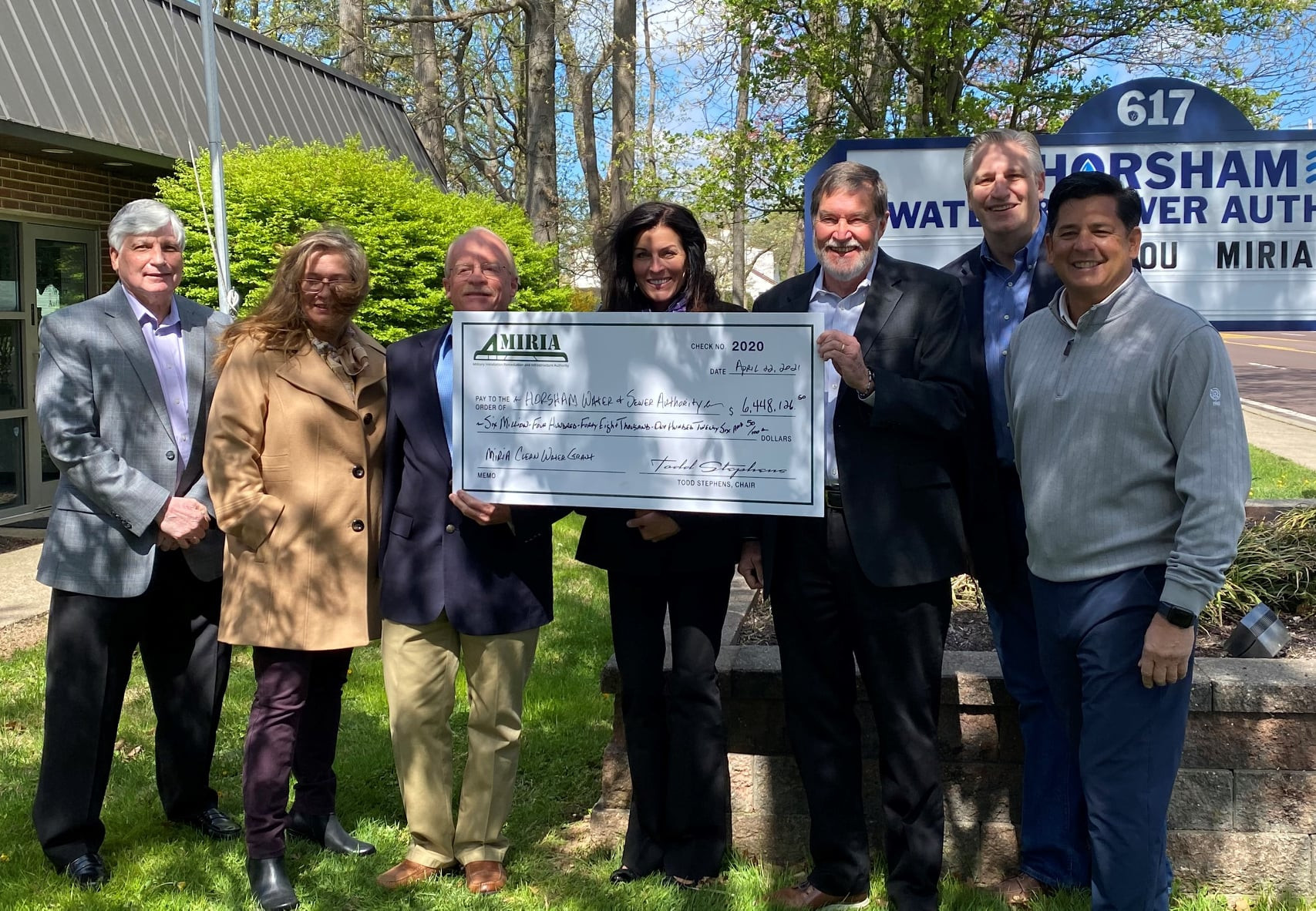 MIRIA presents ceremonial check to the Horsham Water & Sewer Authority